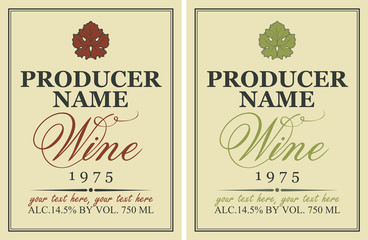 set of wine labels with a picture of grape leaf