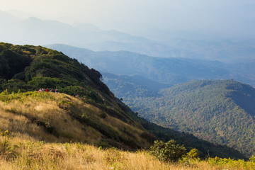 Obraz premium Moutain and yellow grass field