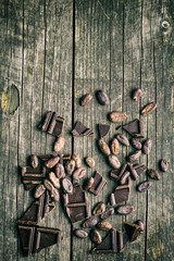 dark chocolate and cocoa beans