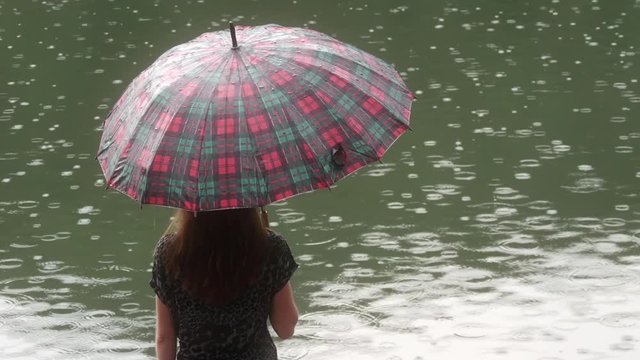 Lady with an umbrella in the rain drops