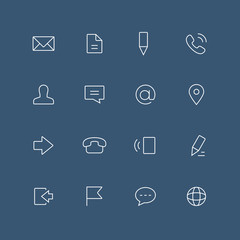 Contacts thin outline icon set with rounded corners - different symbols on the dark background