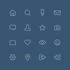 Social network thin outline icon set with rounded corners - different symbols on the dark background