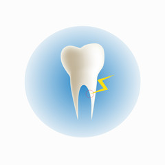 toothache symbol with thunder sign at root on blue background, Vector illustration.