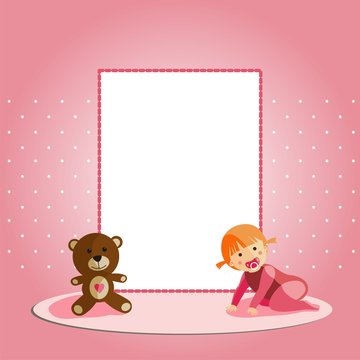 Baby girl card with teddy bear