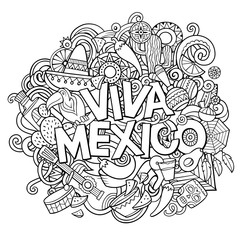 Viva Mexico sketchy outline festive background