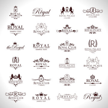 Royal Icons Set-Isolated On Gray Background-Vector Illustration,Graphic Design. Collection Of Royal Icons.Modern Concept, Royal Logotype