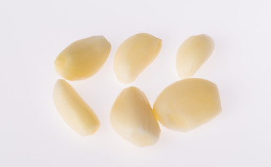 Garlic cloves macro close up on white background