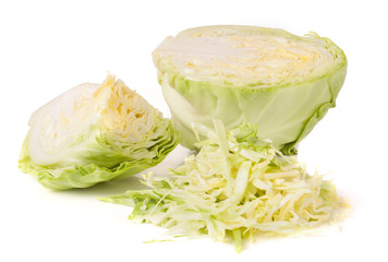 cut young cabbage head isolated on white background