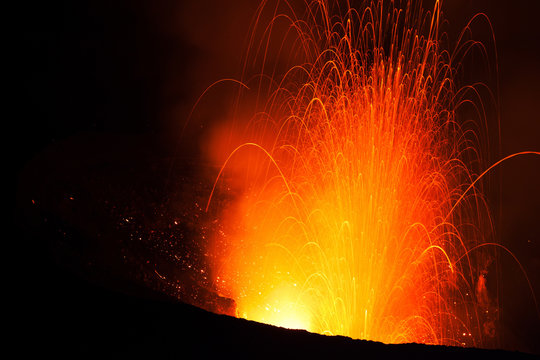 The eruption of the volcano Yasur on Tanna Island, Vanuatu
