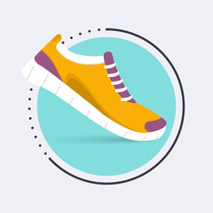 Running shoes icon.Shoes for training,  sneaker isolated on blue