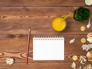 Top view of wooden floor. Summer concept holiday