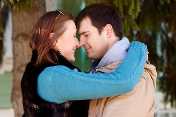 Young couple  spring city, relax have fun, love each other, happy family, idea  style concept relationships autumn clothes
