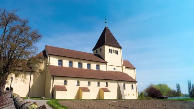 Time lapse.UNESCO. The old church built in the 9th century. located in Germany, on the island of Reichenau. The church belongs to the world heritage of UNESCO. 4К.