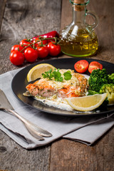 Grilled Salmon Steak with Cream sauce