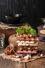 An assortment of white, dark, and milk chocolate