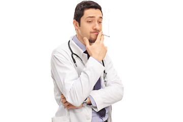 Careless doctor smoking a cigarette