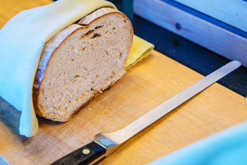 fresh bread cutting