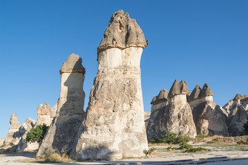 fairy chimneys carved in volcanic tuff by erosion, Cappadocia, Central Anatolia, Turkey