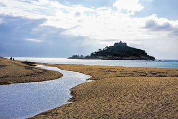 St Michael's Mount against sunset near Penzance in Cornwall