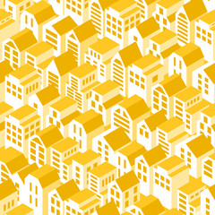 Sun roofs seamless pattern. Vector background with isometric town houses.
