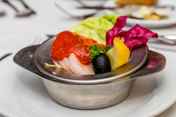 Shrimp Cocktail in Silver Bowl with Sauce