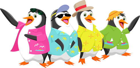 Naklejka premium happy cartoon penguin on a summer holiday