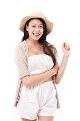 portrait of confident, happy, smiling woman in summer dress