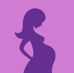 Obraz na płótnie Canvas Silhouette of pregnant woman on gray background. Vector illustration.
