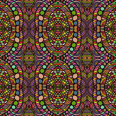 Seamless hand drawn vector ethnic texture. Vintage tribal ethnic backdrop, seamless texture. Boho fashion style background. Hand drawn vector illustration made of simple doodles. Zen tangle pattern.