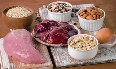 Foods with Selenium  on  wooden board