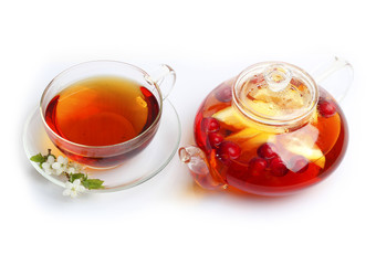 Tea cup kettle isolated white background
