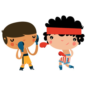 cute boxing kids. american boxer character.