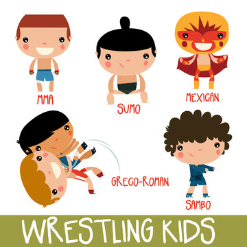 wrestling kids. mma, sumo, mexican wrestler, greco-roman and sambo wrestler.
