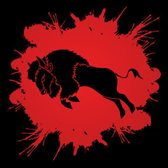 Buffalo Jumping designed on splash blood background graphic vector