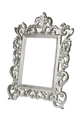 Silver carved picture frame isolated over white with clipping path.