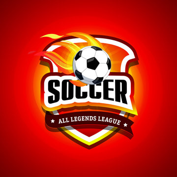 Soccer, football logo. Fire Red and black soccer football badge logo design template, sport logotype template. Soccer Themed T shirt. Football logo. Vector illustration.