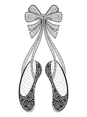 Vector zentangle ballet dance shoes symbol, patterned illustrati