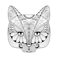 Vector zentangle cat print for adult coloring page. Hand drawn a - 108440998