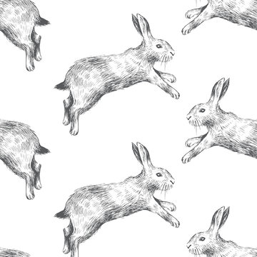 Seamless pattern with hares