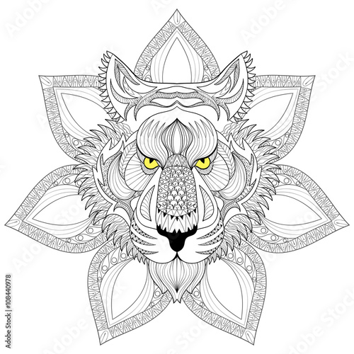 Download "Vector Tiger. Zentangle Tiger face on mandala ...