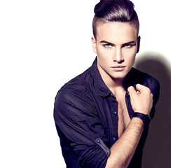 Fashion sexy model man portrait isolated on white