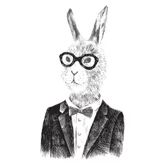 Tuinposter dressed up bunny boy in hipster style © Marina Gorskaya
