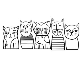 Cute monochrome Cats. Cartoon vector illustration.