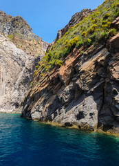 Cliffs and rocks of Lipari,  Italy.