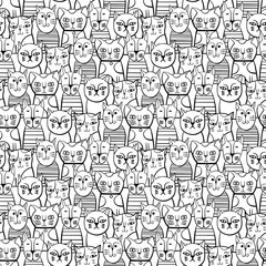 Cute monochrome Cats. Cartoon vector seamless pattern.