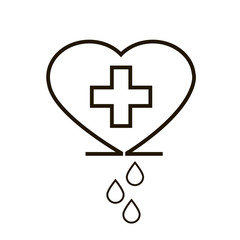 Blood donate line isolated icon with heart, cross and blood drop