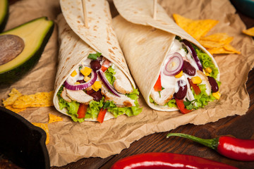 Tortilla with a mix of ingredients