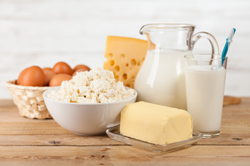 Milk jar on wooden table