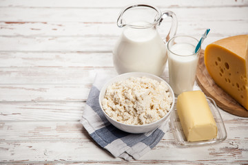 Milk jar on wooden table