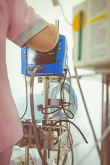 Nurse prepare measuring patients blood pressure in hospital.